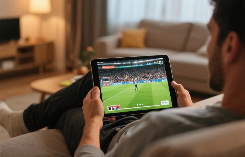 通过平板电脑观看足球比赛
